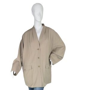 Max Mara Vtg Lightweight Virgin Wool Twill Mid-Length Button Up Tan Coat Sz 6